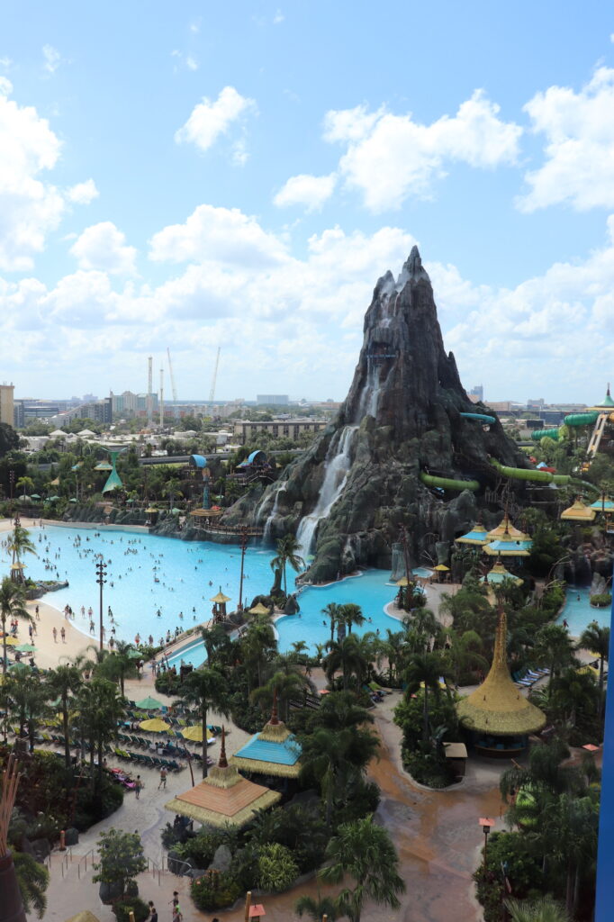 View of Volcano Bay Water Park from Universal's Cabana Bay Beach Resort