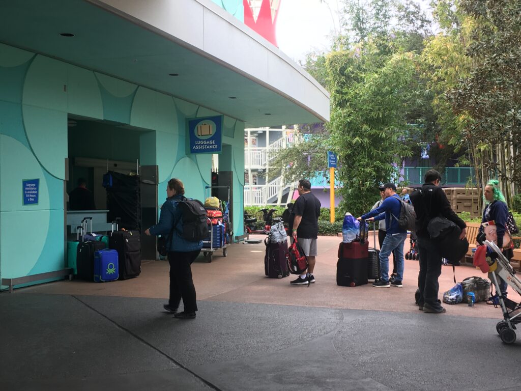 Guests using Bell Services at Disney’s Pop Century Resort to store luggage on their last day at Walt Disney World