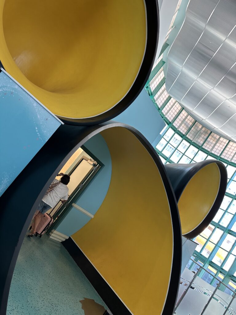 Interior of the Disney Cruise Line terminal at Port Canaveral with the iconic Mickey Mouse ear architecture